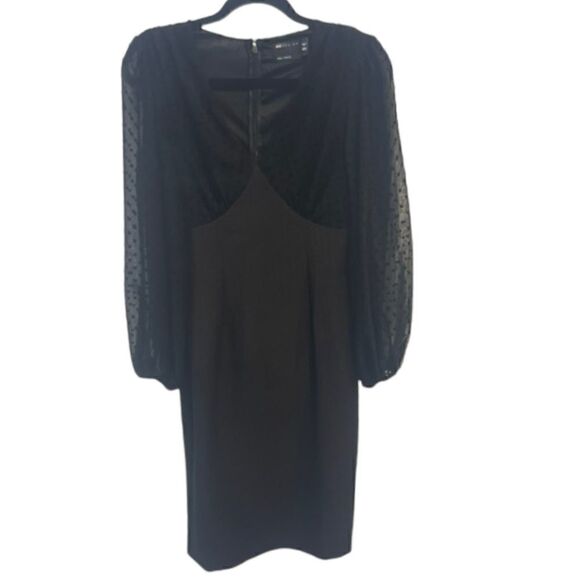 ASOS DESIGN V-Neck Midi Pencil Dress with Textured Sleeves - Size 4 - Picture 6 of 7